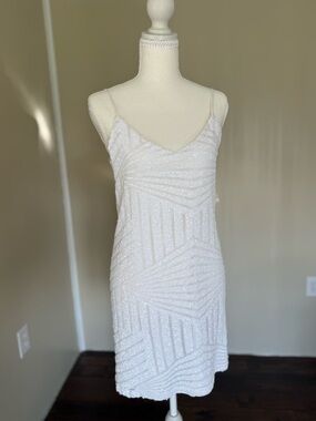 NEW Aqua mini dress White Sequin Spaghetti Straps wedding bride bridal engagemen